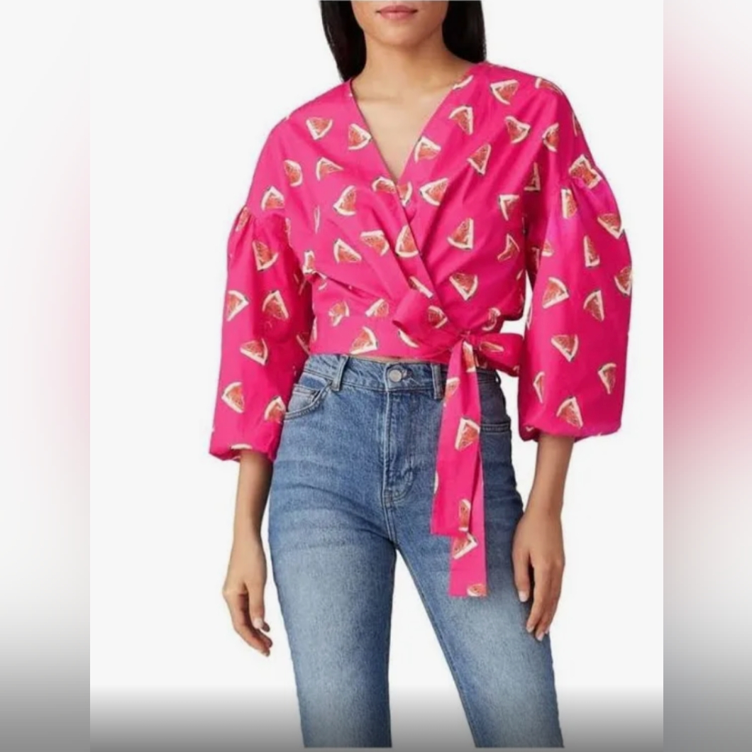 Color Me Courtney Cotton Poplin Top Shirt Blouse Hotpink Watermelon Emily Wrap S